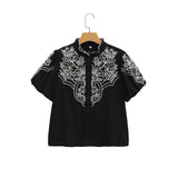Women's New Bubble Sleeve Embroidered Short-Sleeved Shirt