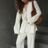 Casual Light And Thin Tight With Horn Sleeves Loose Waist Straight Trousers Knitting Set Spring And