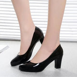New Fashion Light Mouth Single Shoes Round Head Thick Heel Shoes Patent Leather Pure Women's