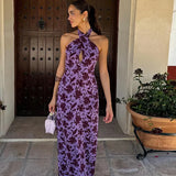 Summer New Women's Clothing Hanging Neck-Opened Shoulder Print Behind The Open Dress