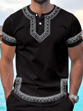 Men's Summer Casual Short-Sleeved Digital Prints Flower Curved Hem