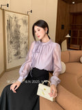 Xixi 2025 Autumn White Standard Thousand Gold Wind Bow Tie With Bottom Shirt Women's Long-Sleeved Top Tide