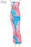 New Arrival Women Summer Strapless Dress Female Sexy Midi Sleeveless Off Shoulder Dress Girls Tie Dye Print Clothes