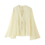 Women's New Lace Decoration Chiffon Loose Long-Sleeved Shirt