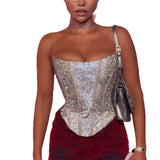 Trend Hottie Sexy Deep V Fish Bone Shiny Shiny Tat-Bright Booming Tat-Dressed Shirt