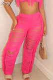 Y2K Solid Knitted Straight Pants for Women Hipster Tassel Hollow Out High-Waist Bottoms Streetwear Christmas