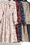 Floral Print Women Dress Female Autumn Long Sleeve Vintage Chiffon Bow Tie Neck Office Lady Shirt Dress Summer