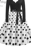 Big Swing Print Vintage Christmas Dress Women Winter Casual Long Sleeve V Neck Sexy New Year Party Dress
