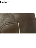 Spring Autumn Color Block Brown Pu Leather Maxi Skirt Women with Back Slit High Waist Long Luxury Designer Clothes