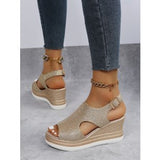 Belt Buckle Slope Sandals Women 2025 New Heel Pine Cake Thick Soles Hollow Fish Mouth Women