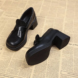 Autumn New High-Heeled Shoes Small Leather Shoes Women Black Thick Heel Single Shoes Round Head British Thick-Soled Lefu