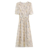 Wind Broken Flower Dress Women's Summer New Tea Break French High-Grade Feeling Thin V-Neck Long