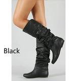 Flat-Bottomed Long Boots Women Autumn And Winter New In The New Increase In The Pu Leather Face Round Head Cover Thin Women