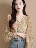 New Burst Spring Summer French Beauty High-End Feel Shirt Blouse Broken Snowflake Long-Sleeved Shirt Women