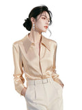 Elegant Apricot-Colored Long-Sleeved Shirt Women's Spring And Autumn New Commuting Meat Cover