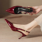 Red High-Heeled Sandals Women Half-Bag Head After The Empty Sharp Head Thin-Shoe Women's Shoes Small Scented Shoes Ladies Fashion