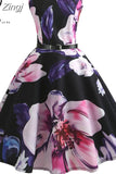 Print Summer Dress Women Sleeveless Tunic Elegant Vintage Dress Belt Party Dresses Casual Sundress