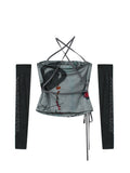 Crop Tops Women's Y2K Punk Style 2023 Summer Sexy Cross Bandage T Shirts Gothic Streetwear Slim Club Clothes Top