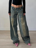 Street Women's Clothing Basic Washing Split Low-Rise Loose Jeans Babes Personality Thin Casual