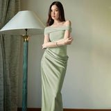 Women's Clothing 2025 Summer New Pure Lust Wind Shoulder Sexy Perspective Mesh Splicing Dress