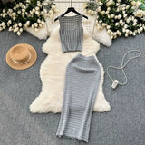 Hottie Port Style Suit Women's Summer Short Vest Top With High Waist Half Skirt Knit Two