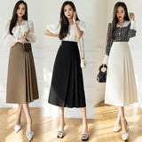 Long Pleated Skirt Female Spring / Summer 2025 New High-Waist A Line Black Suit Skirt Korean Version Versatile Commuter