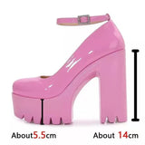 New Fashion Buckle With Super Powder Thick Heel Single Shoes Women Wish Large Leather