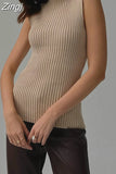 Women Knitted Turtleneck Causal Vest Chic Office Lady Sleeveless Slim Fit Ribbed Pullovers Tank Solid Streetwear