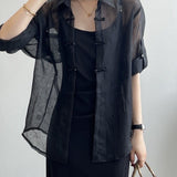 Year's Popular New Chinese Style Buckle National Style Shirt Women 2025 New Summer Thin Outside The Sunscreen Cardigan