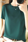 Summer Satin T Shirt Women Slim Tops Short Sleeve Tee Shirts 2023 O Neck Basic Silk T Shirts White Women's T-shirt
