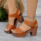 Word With High-Heeled Toe Sandals Female Fish Mouth Belt Buckle Rivet Waterproof Table Beach Cool