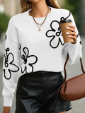 And Winter New Women's Sweater Fashion Flowers Three-Dimensional Embroidered Round Collar Long-Sleeved Knitted Shirt