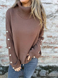 Women's Sweater In Autumn/Winter 2025 Casual High-Neck Button Sweater Knitted