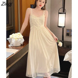Lace Strap Dresses for Women 2022 Sweet Vintage Korean Style Long Party Dresses Elegant Casual Women's Dresses