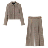 Women's Clothing Explosion Early Autumn Fashion Casual Thousand Bird Short Suit Jacket + Trousers