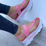 Summer New Large-Size Slope Hedging Buckle Sandals Women Wearing Roman Sandals Outside The Thick
