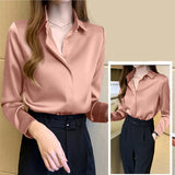 Shirts Women White Shirt Women Long Sleeve Shirts Blouse Satin Silk Blouse Ladies Tops 2023 Fashion Solid Woman