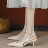 Women 2025 Summer New French Sharp Tip Fine Heel Single Shoes With Temperament Bao Head Hollow