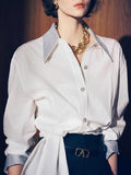 Temperament Commuting Blouse 2025 Autumn New Collar Collar Drilled Single Buckle Repair Slim Thin Shirt Female