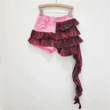 Denim Irregular Patchwork Ruffles Mini Skort- Outfit