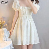 Dresses Women Floral Ruffles Square Collar Puff Sleeves High Waist Summer Casual Mini Korean Style Ulzzang Soft Daisy
