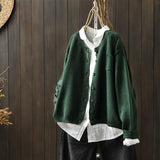 Spring And Autumn Knitted Cardigan Coat Women Retro Literature And Art Loose Leisure Long-Sleeved Sweater