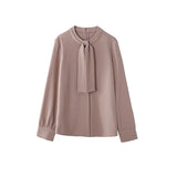 Spring New Loose Long Sleeve Women's Shirt Pink Office Lady Fashion Women Tops and Blouse with Bow Korean Blusas