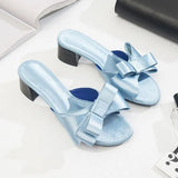 flat slippers women's shoes 2019 Korean version of the summer new large bow satin round head sandals Wild half