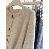 Glutinous Casual Round-Neck Love Buckle Sweater Coat Women's New Loose College Style Knitted Sweater Tops In