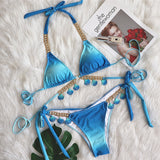 Zingj New Sexy Strap Gradient Print Women's Split Swimsuit Luxury Crystal Diamond Bikini Shell
