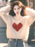 Love Print Lazy Sweater Knitted Women 2025 Autumn And Winter New Korean Atmosphere Feeling