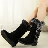 And Winter New Fur Snow Boots With Round Head Belt Buckle Warm Thick Mid-Slope And Cotton Boots