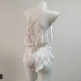 High-Sensing Sexy Ice Silk Printed Vest Female French Cute Sling Shorts Pure Desire 2025 New