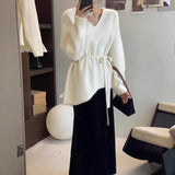 Goods V-Neck Belt Long Sheep Velvet Women Autumn And Winter Loose Knitted Wool Inside The Bottom